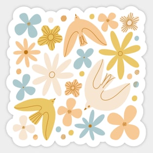 Gentle birds and flowers composition Sticker